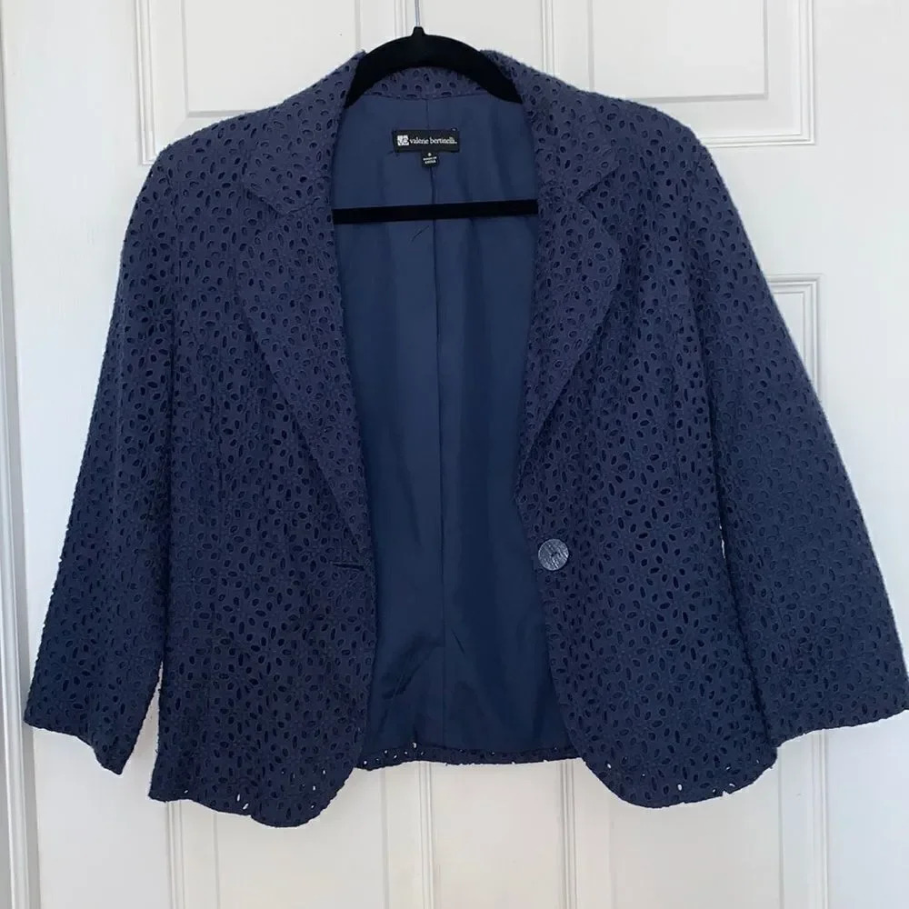 Valarie Bertinelli Eyelet Blazer Blue Size S